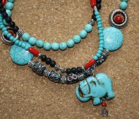 Bohemian Necklace with Coral and Turquoise