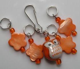 Orange Owl Stitch Markers